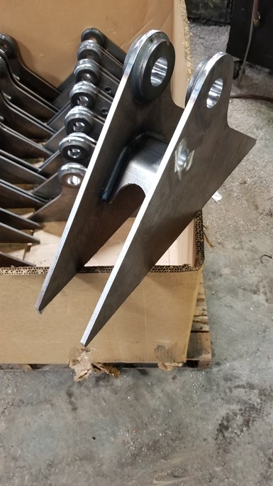 This job required fiber laser cutting, forming and robot welding, followed by machining the bores in-line on an HMC. Photo courtesy of Cupples’ J&J.