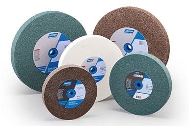 A press photo of five types of Norton | Saint-Gobain grinding wheels