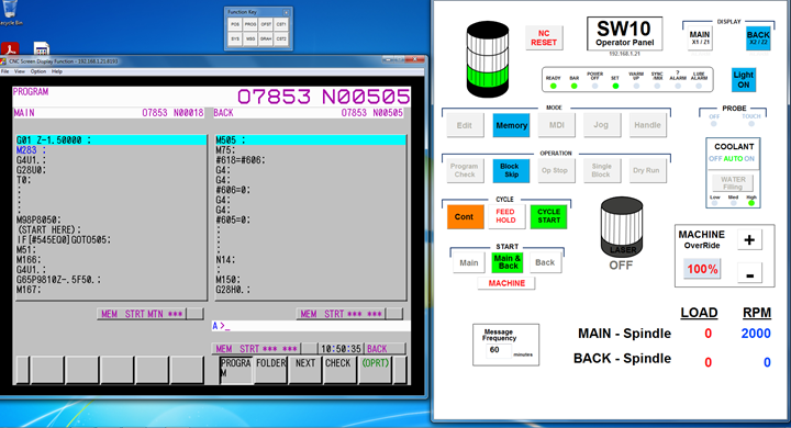 A screenshot depicts a custom interface that provides remote monitoring and control of the Swiss-type lathes from anywhere with internet access, including mobile phones.