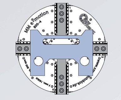A diagram depicts a four-jaw chuck gripping an irregular shaped part via individual jaw control. 