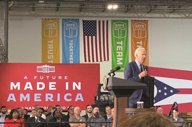 President Biden giving speech at United Precision Metals 