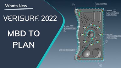 A press image announcing Verisurf 2022's Model-Based Definition to Plan feature.