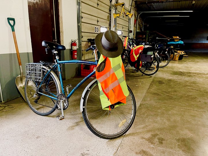 A row of bicycles lined up in the “parking lot” for Northern Indiana Axel’s Amish workforce.