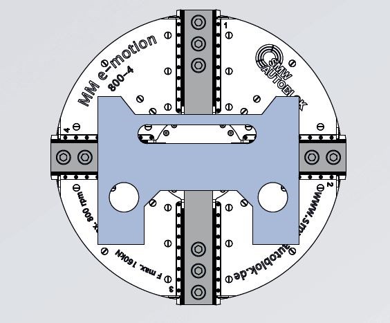 A diagram shows how indepenently controlled chuck jaws can grip irregular geometry. 