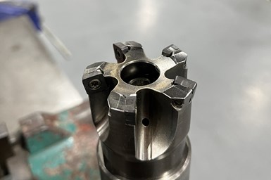 An end mill such as the one used on Blair-HSM South's Niigata machines for high-speed machining