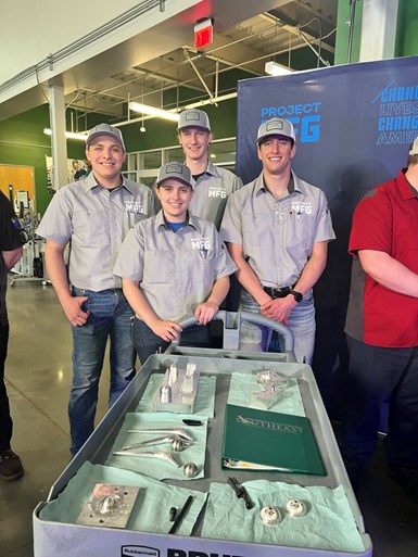 Average Joes team from MSCS posing with their championship round parts during Project MFG's Advanced Manufacturing competition.