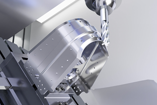 digital render of machine tool cutting a part on a multi-axis machine