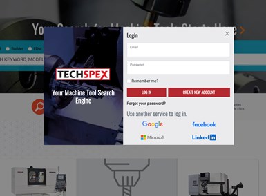 a screenshot of the login screen for techspex dot com, a site for machine tool research