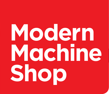 Modern Machine Shop's Logo, white lettering against a red background