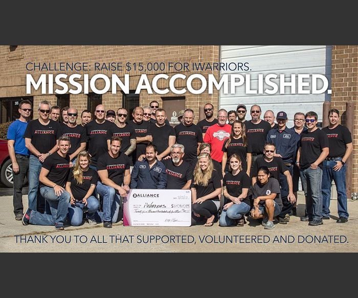 Alliance Laser Sales team with donation check for iWarriors 2017