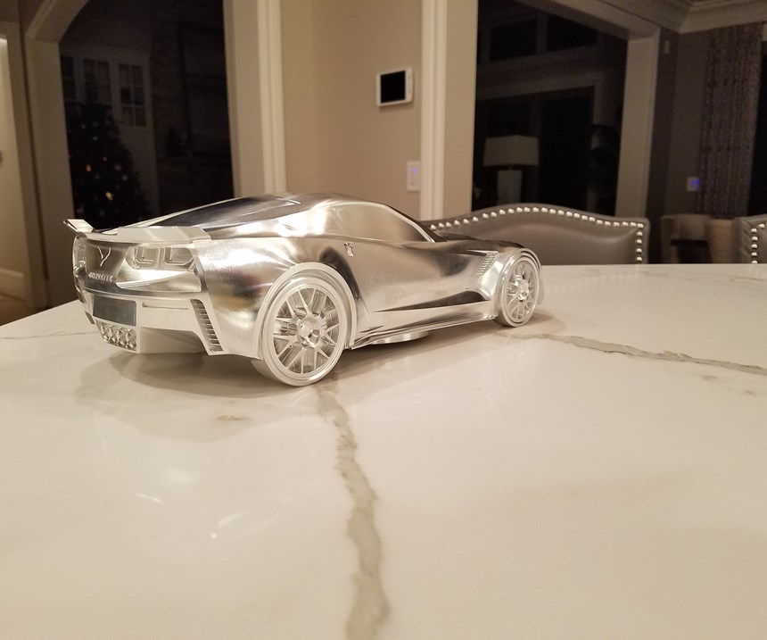 model Corvette machined out of aluminum at Ameritech Die and Mold.
