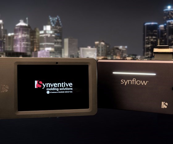 Synflow technology against backdrop of a city skyline and the night sky