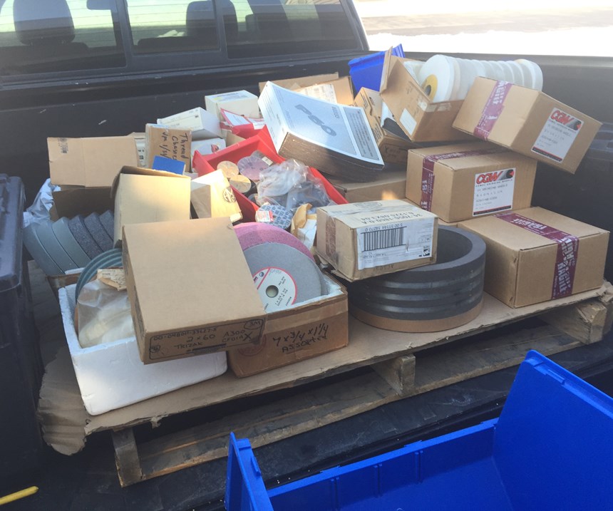 Truckload of grinding wheels destined for use teaching high school students how to use grinding equipment in advanced manufacturing .