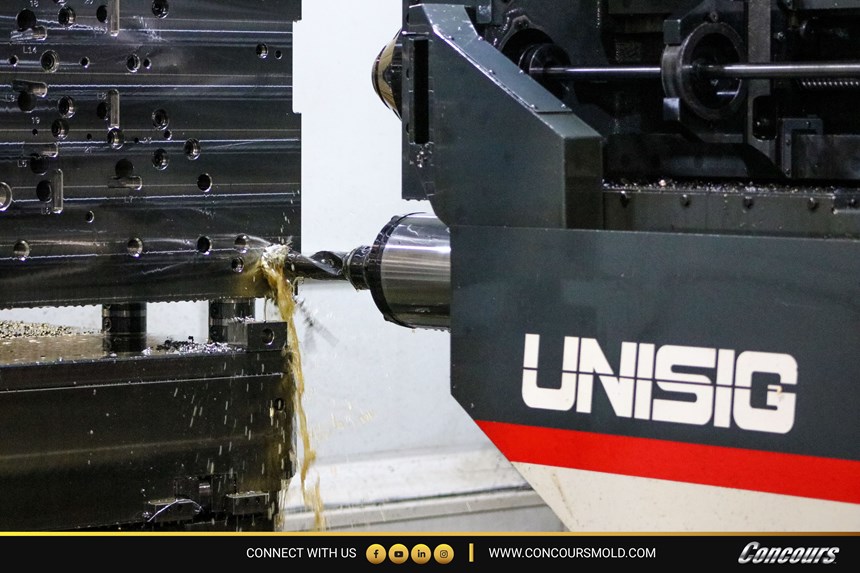 Closeup of deep-hole drilling at Concours Mold Inc. using Unisig USC-M38