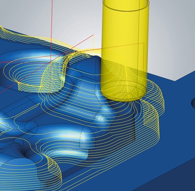 3D Z-Level Finishing in hyperMILL enables machining with free tool geometry.