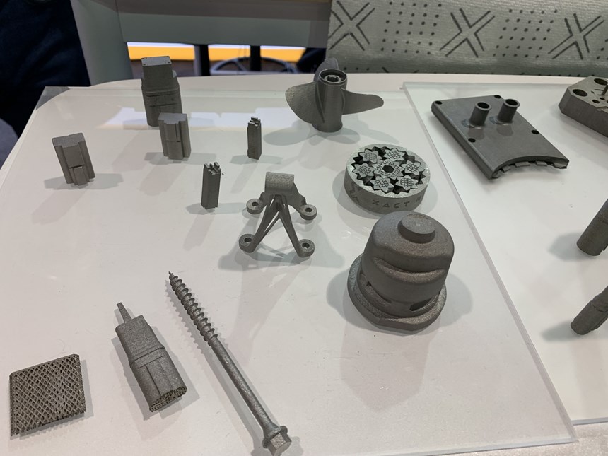 Xact Metal parts display printed in tooling steels, including 316L SS, M300 and 420 SS.