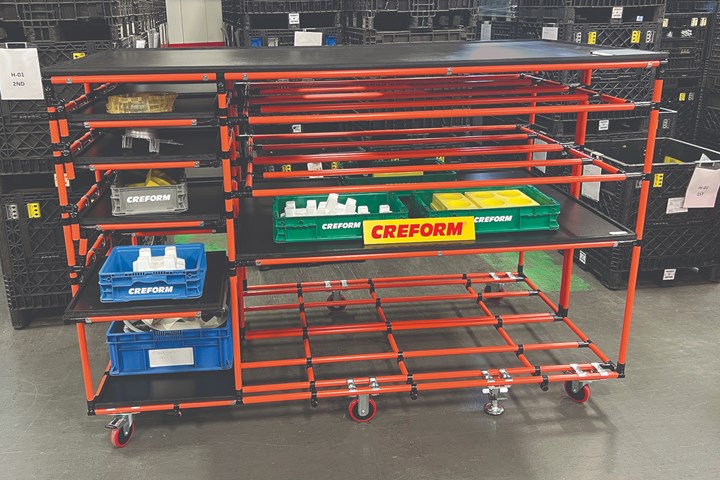 Creform kitting cart with shelves.