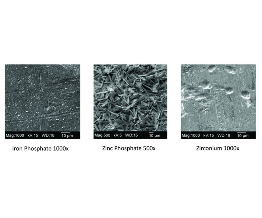 magnification of iron phosphate, zinc phosphate and zirconium coatings