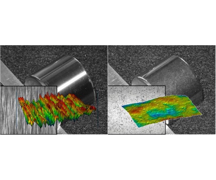 surface maps of metal part before and after centrifugal iso-finishing