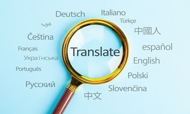 Magnifying glass with different languages around