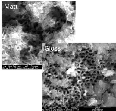 Figure 7 – SEM images of gloss and matte surfaces.
