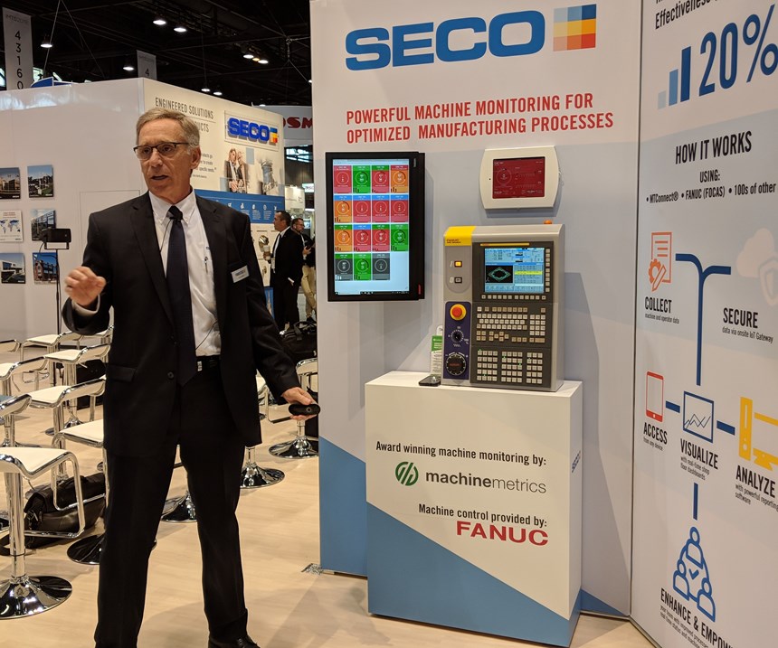 Larry Lefkof demonstrates Seco Tools’ machine monitoring system
