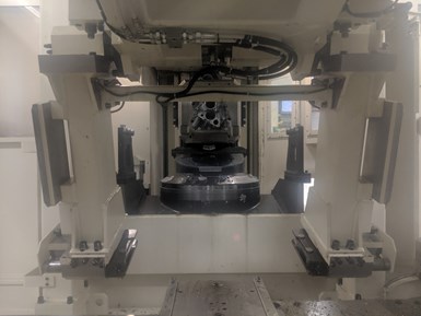 Part inside a horizontal machining center