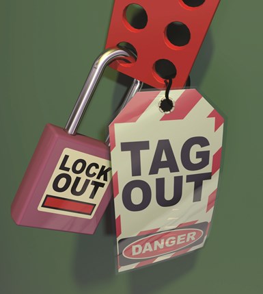 Lockout/Tagout signs on a machine