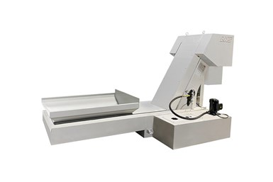 LNS says its Turbo MF4 uses a dual conveyor system and self-cleaning filter drum to manage chip materials of all shapes, sizes and weights. Photo Credit: LNS North America