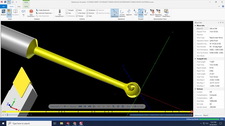 M2C driveshaft screenshot in Mastercam CAD/CAM software