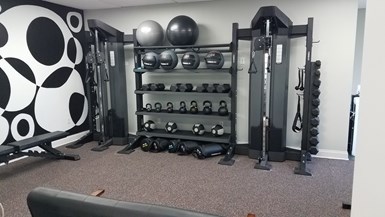 gym with weights, weight bench