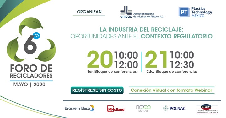 El Foro de Recicladores de ANIPAC se llevará a cabo en formato digital los días 20 y 21 de mayo, y será presentando en conjunto con la revista Plastics Technology México. 