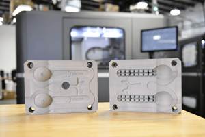 Aquí, se muestra X1 MetalTool, de ExOne, en una aplicación de moldeo por inyección de plástico frente a la impresora 3D de metal X1 25Pro.