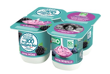 Trinseo y CEDAP apoyan a Eurial Ultra-Frais con poliestireno reciclado para los envases del yogur Les 300 Laitiers Bio.