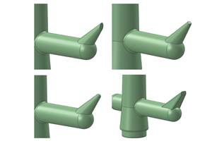 Los cuatro tipos más comunes de diseños de compuertas de túnel son (r-l) compuerta elíptica, compuerta en D, compuerta de bola y compuerta de cincel.
