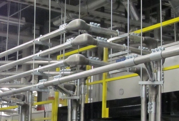 piping and elbow set up at plastic processing plant