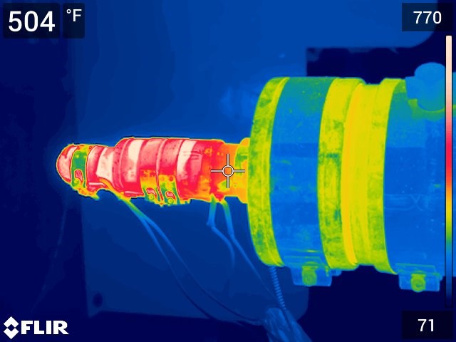 This thermal image shows a failing nozzle-body heater.