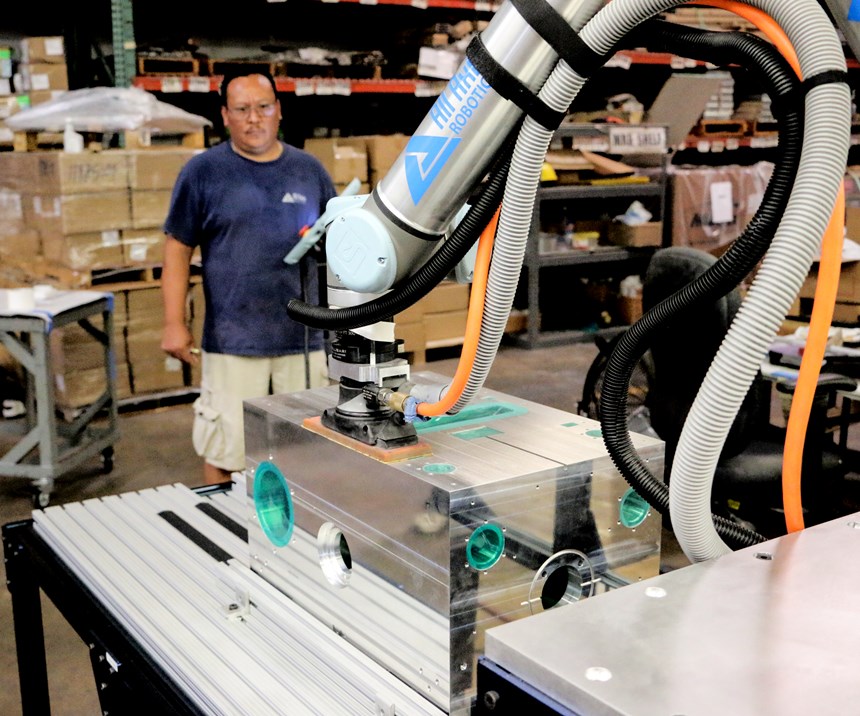 Dynabrade robotic sander on UR cobot.