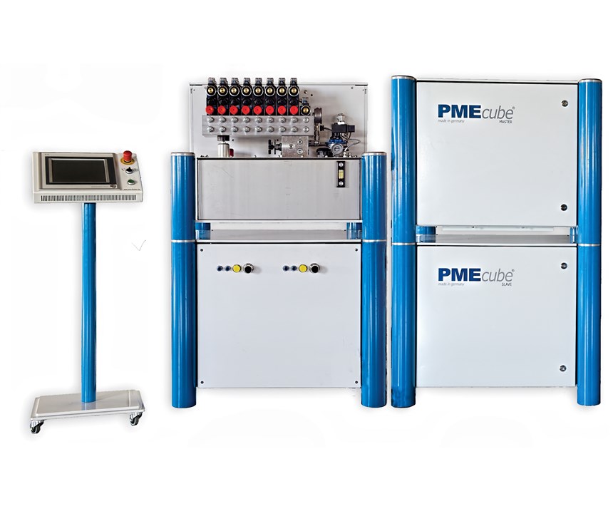 Modular design of PME cube system for WIT can include master and slave units for applications involving large parts or two cavities.