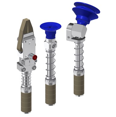 AGS of Germany, represented here by Schunk and in a new collaboration with Sepro, introduced spring-loaded grippers that are compliant with minor positional variances. \e.