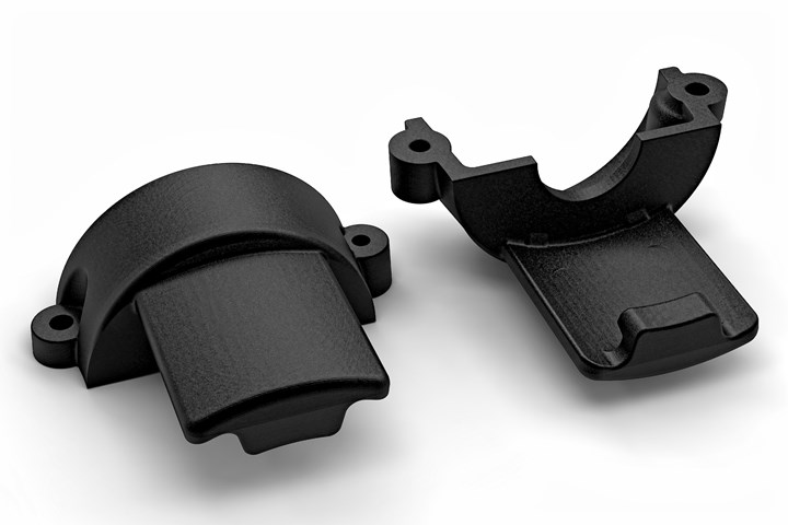 Protolabs injection molded this two-piece HDPE nozzle protector.