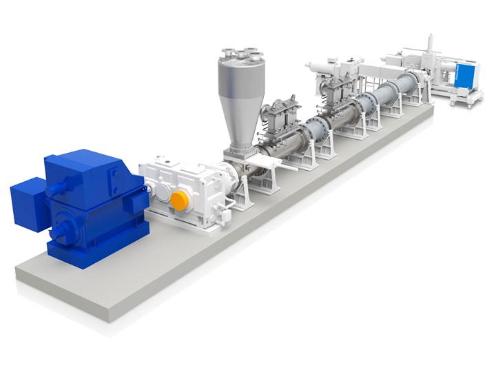 Solvent recycling involves three main steps: co-rotating twin-screw extruder with filtration and melt pump; followed by a proprietary Processor (separation unit) designed for the specific process; and a finishing extruder (single- or twin-screw) for degassing.