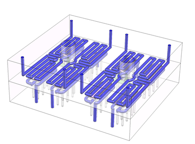 Another view of generic mold for COVID test kits with conformal cooling.