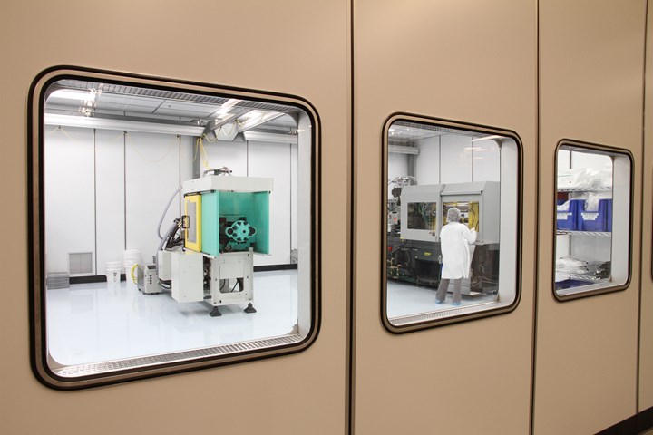 Cavity-pressure monitoring can provide zero-defect production, preventive quality assurance, and minimized need for process revalidation. (Photo: Cleanroom molding at Caplugs Medical)