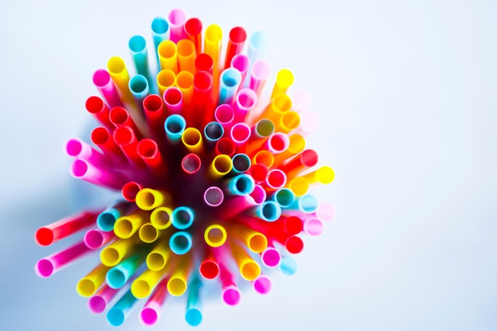 Bundle of colored straws. 