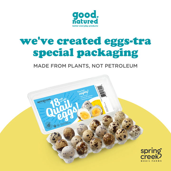 Good Natured's plant-based PET used for Spring Creek's quail egg packaging 