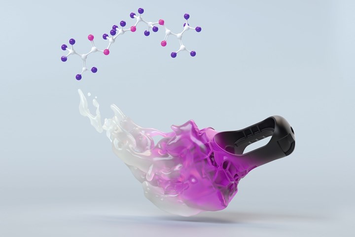 Polymer molecule transforming into a part.