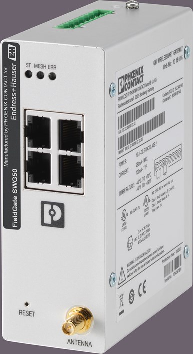 Photo of Endress+Hauser WirelessHART device on black background