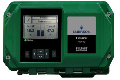 Photo of new Emerson valve controller painted in dark green 
