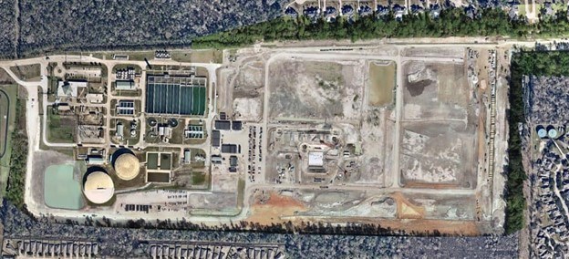 Aerial view of expanded Texas water treatment plant.
